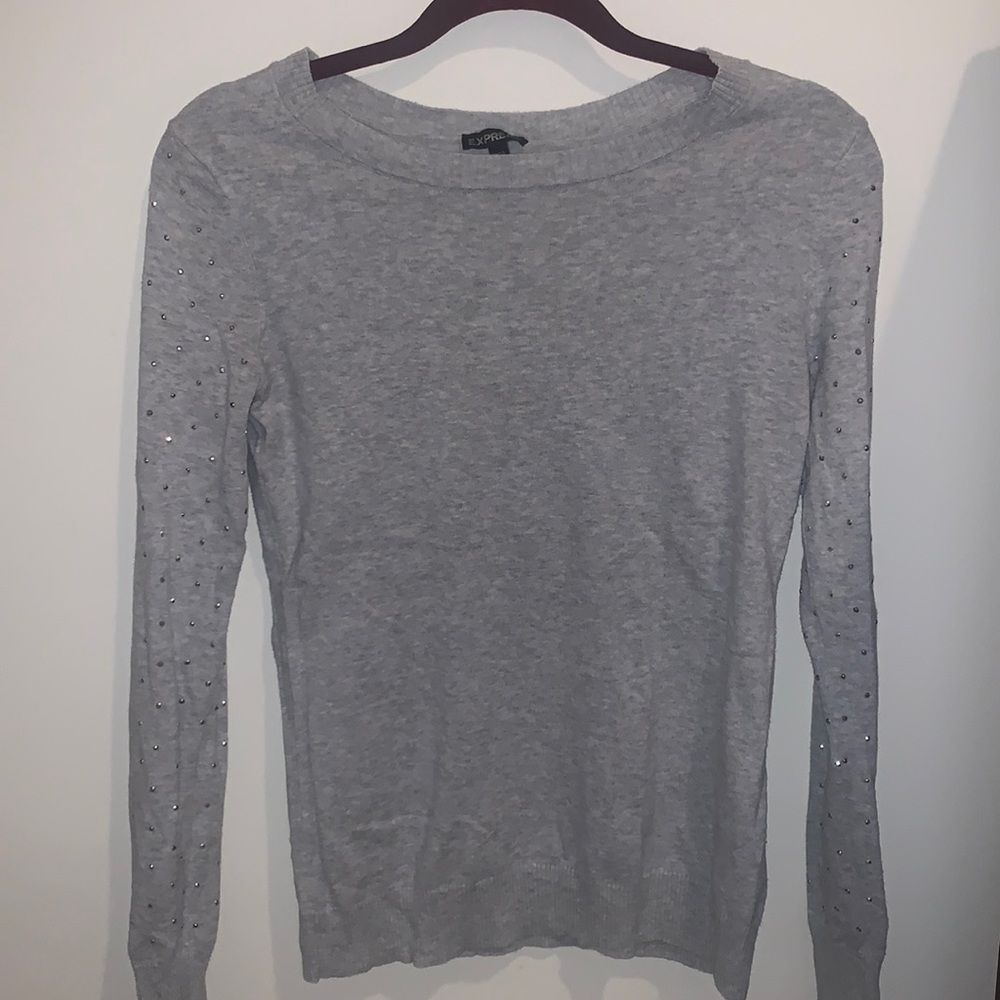 Super Soft Express Gray sweater with gem sleeves